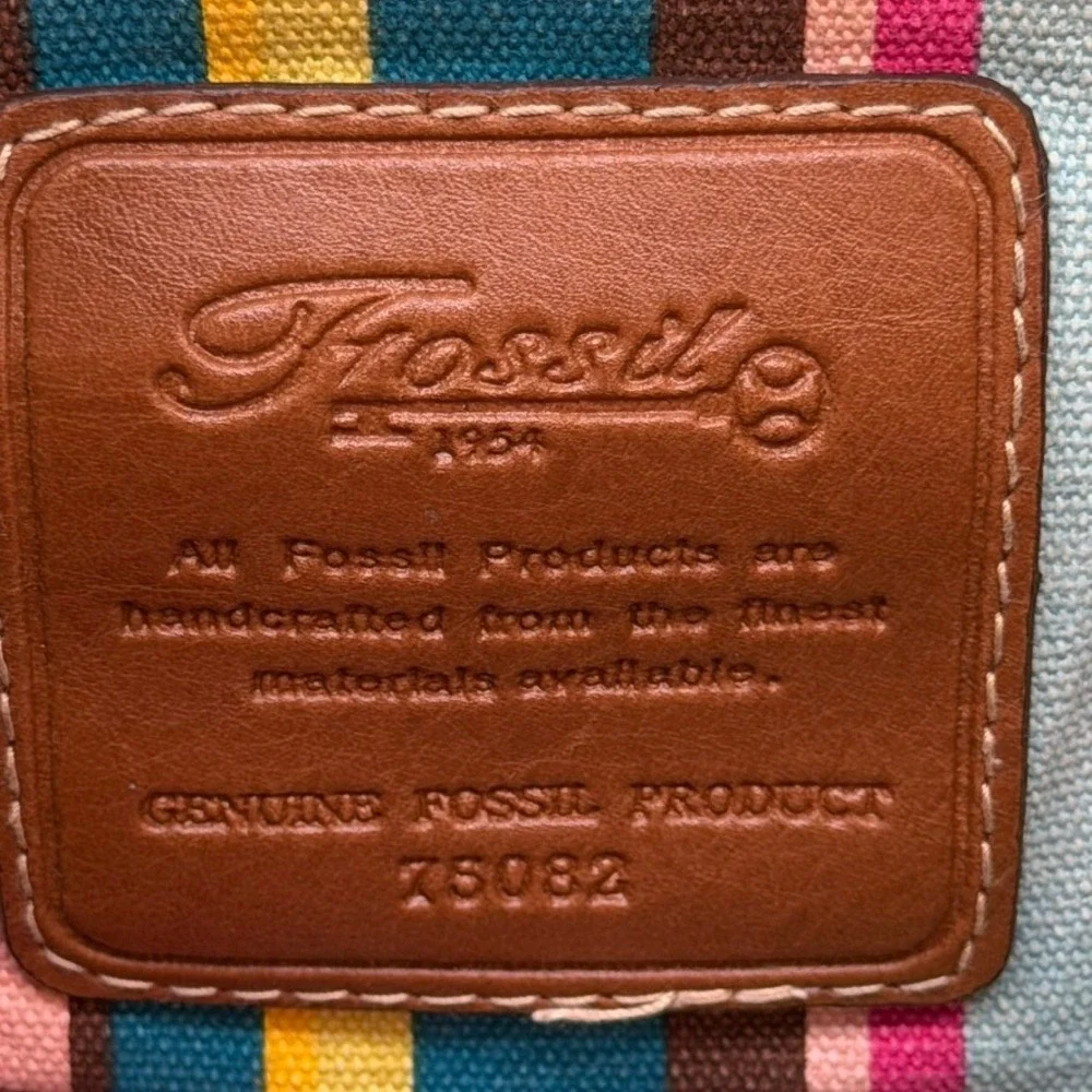 Fossil‎ Bag Womens Satchel Crossbody Cream Brown Woven Leather Stripe Y2K Boho